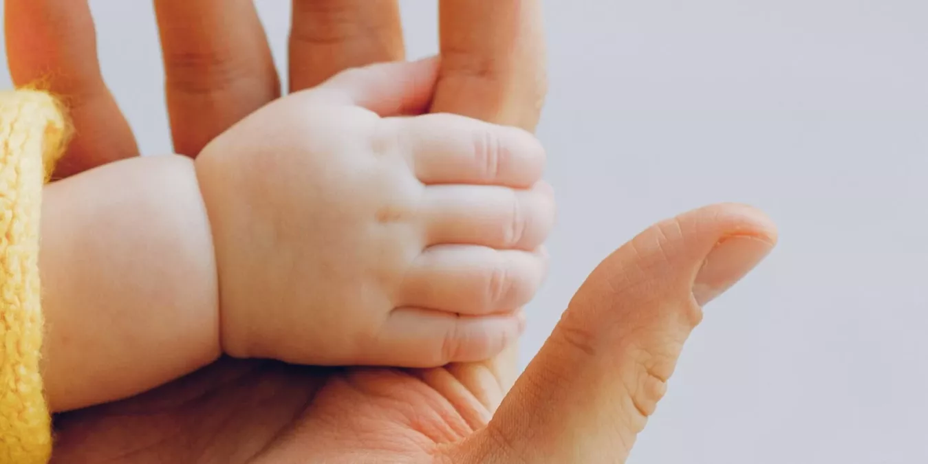 Εικόνα με το χέρι ενός μικρού παιδιού που κρατά το χέρι ενός ενήλικα.