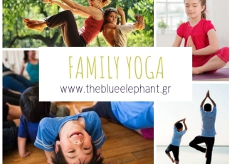 Εικόνες οικογενειών που κάνουν Yoga στο Blue Elephant στο Νέο Ψυχικό.