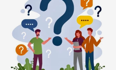 Εικαστικό που δείχνει ανθρώπους που έχουν απορίες, τονίζονται τα σύμβολα των ερωτηματικών και του διαλόγου.