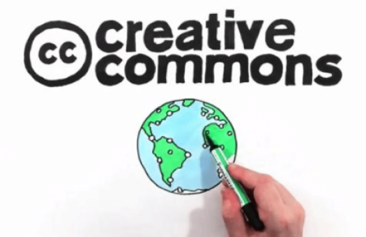 Σχέδιο που απεικονίζει το λογότυπο Creative Commons και τον πλανητη Γη.