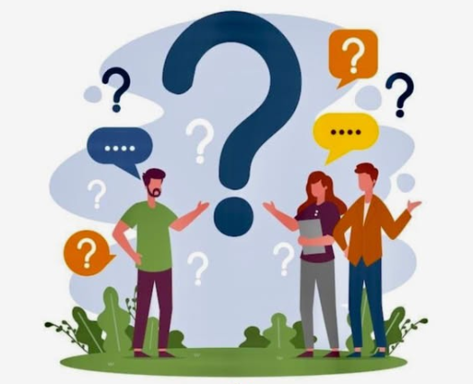 Εικαστικό που δείχνει ανθρώπους που έχουν απορίες, τονίζονται τα σύμβολα των ερωτηματικών και του διαλόγου.