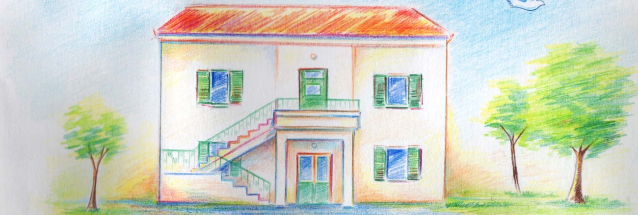 Ζωγραφιά που απεικονίζει το Θεόδωρίδειο Κέντρο "Ορίζοντες" στην Καρδίτσα.